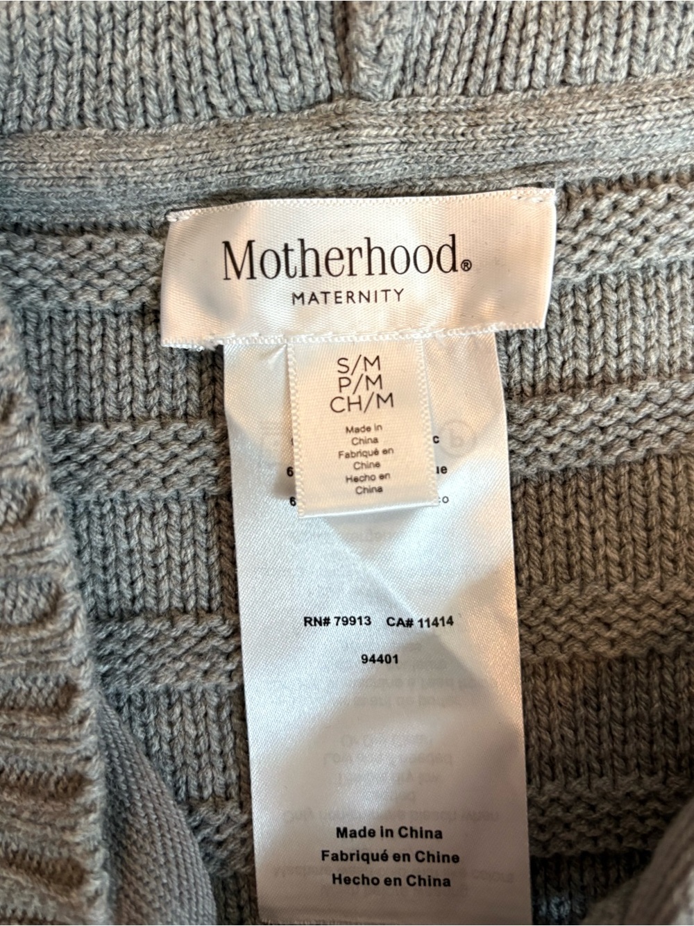 Motherhood Maternity Gray Knit Lace-Up Hooded Poncho Sweater S/M Cozy Oversized - Picture 8 of 9
